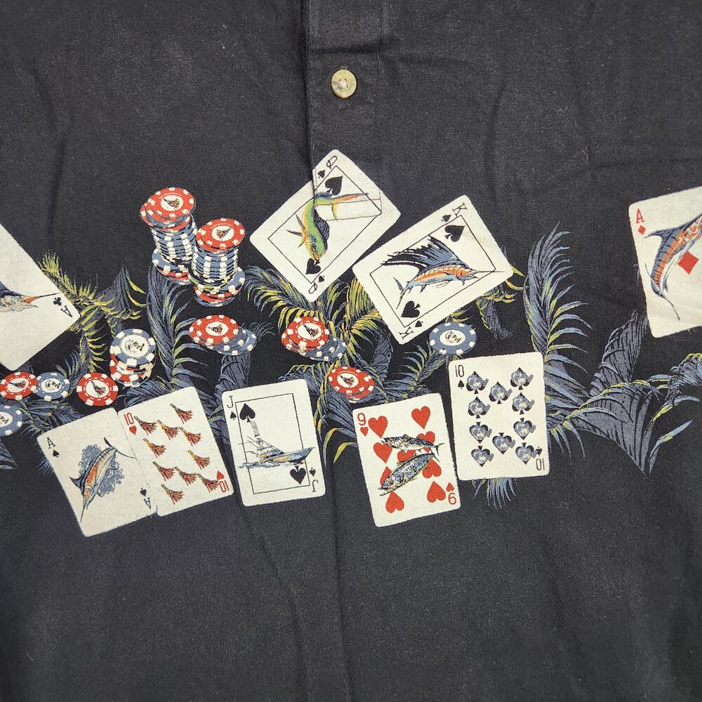 Reel Legends Henley Shirt Mens Large Black Poker Cards Chips Graphic Fishing